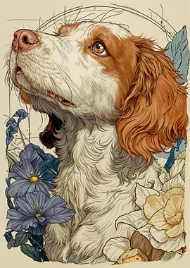 Springer Spaniel With Floral Accents