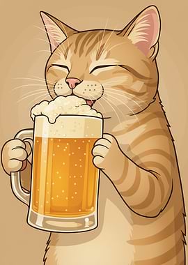 Cartoon Cat Enjoying a Beer