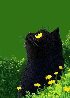 Black Cat in Dandelions