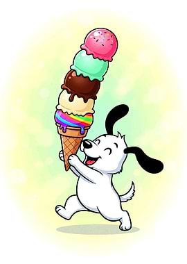 Happy Dog with Giant Ice Cream