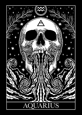 Aquarius Zodiac Tarot card Black and White