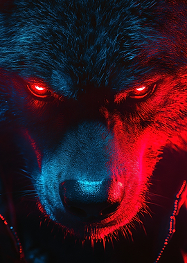 Wolf with Glowing Red Eyes