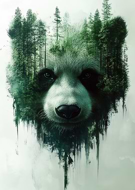 Panda and Forest Double Exposure Art