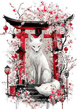 White Fox and Torii Gate Art