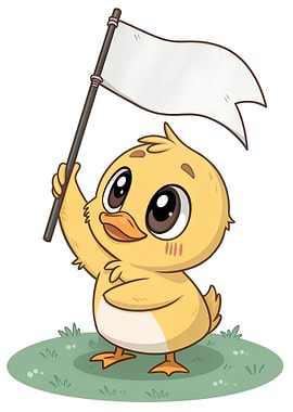 Cartoon Duckling with White Flag