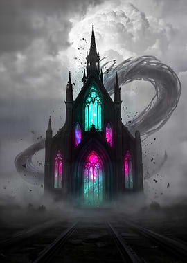 Gothic Church with Cosmic Windows
