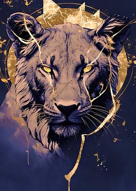 Lioness Portrait with Golden Accents