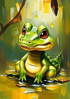 Cute Cartoon Alligator Painting