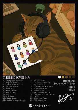 Cat listening to Certified Lover Boy