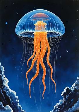 Glowing Jellyfish in Starry Night Sky