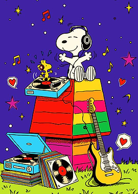 Snoopy and Woodstock Music Party pop art