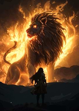 Fiery Lion and the Lone Figure
