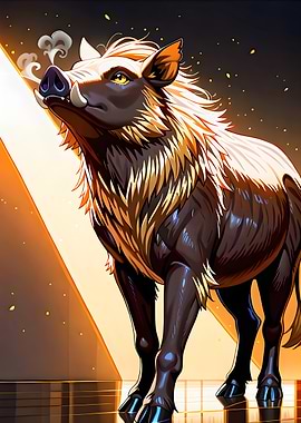 Stylized Boar with Golden Mane