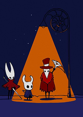Hollow Knight Characters Under Streetlight