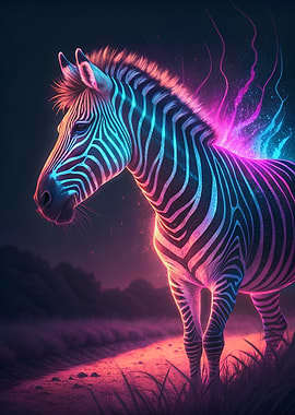 Neon Zebra in a Dreamscape