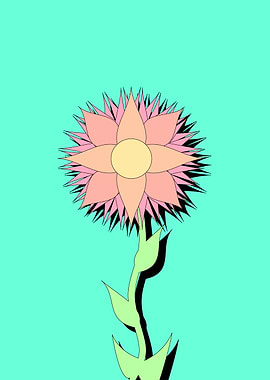 Abstract Flower Illustration on Teal Background