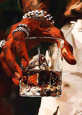 Whiskey Glass with Hand and Jewelry
