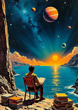Man Reading by the Sea of Space