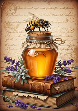 Honey Jar with Bee and Lavender