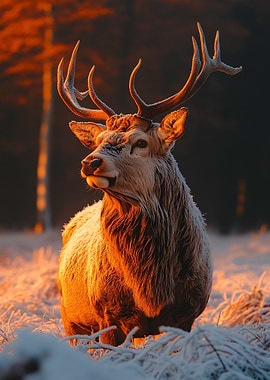 Majestic Deer in Winter Sunrise
