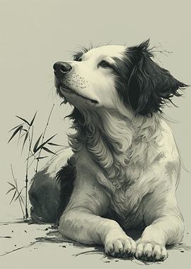 Springer Spaniel With Bamboo