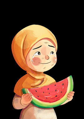 Crying Girl with Watermelon Slice