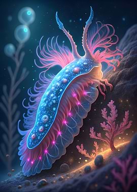 Neon Nudibranch Underwater Scene