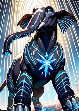 Stylized Elephant with Blue Accents