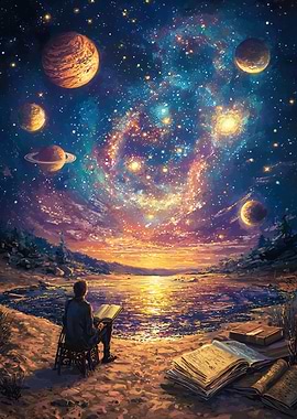 Cosmic Reader by the Lake