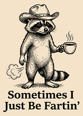 Cowboy Raccoon with Coffee and Fart