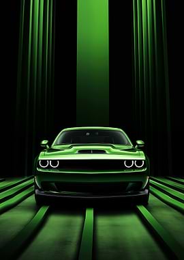 Green Challenger car art