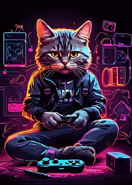 Cyberpunk Cat Gamer