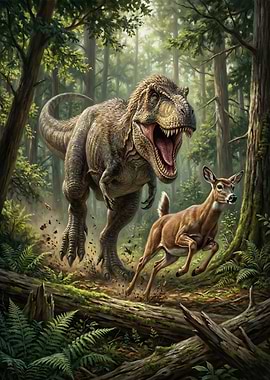 Tyrannosaurus Rex chasing a deer