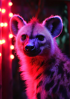 Hyena Portrait with Red and Blue Lighting