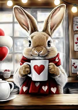 Valentine's Day Bunny with Coffee