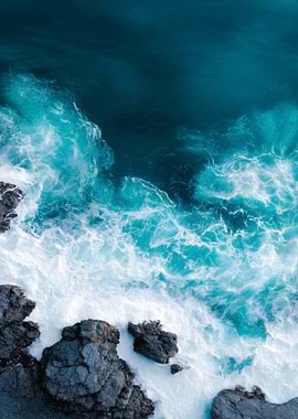 Ocean Waves Crashing on Rocks