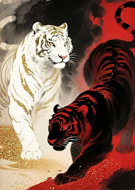 White and Red Tiger Illustration