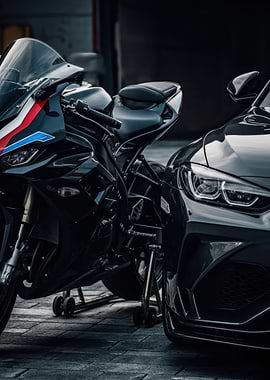 Black Car and Motorcycle Duo