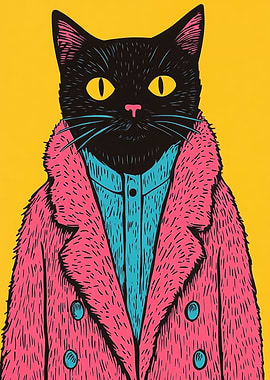 Dapper Cat in Pink Fur Coat