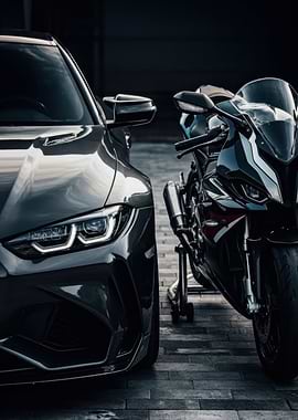 Black Car and Motorcycle Duo