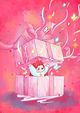 Girl in a Pink Gift Box
