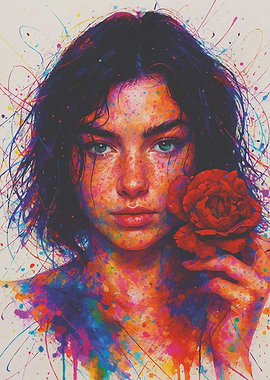 Colorful Portrait with Rose