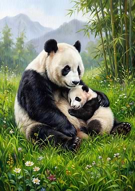Panda Mother and Cub Painting