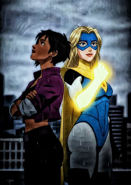 Two Superheroines Back-to-Back in Rain