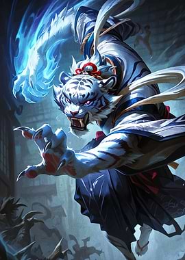 White Tiger Warrior with Blue Dragon