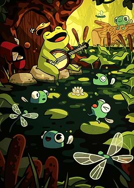 Frog Banjo Serenade in Lilypad Pond