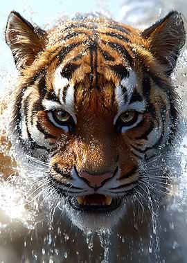Tiger in Water Close-Up