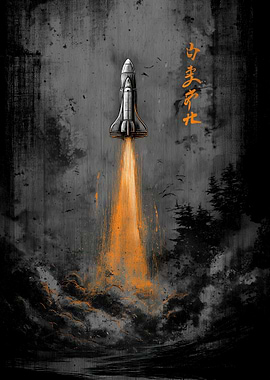 Ukiyo Minimalism Space Shuttle Launch