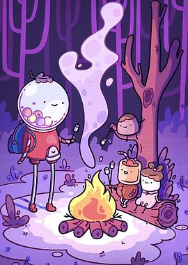 Marshmallow Friends Camping in the Woods