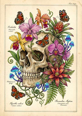 Skull with Flowers and Butterflies